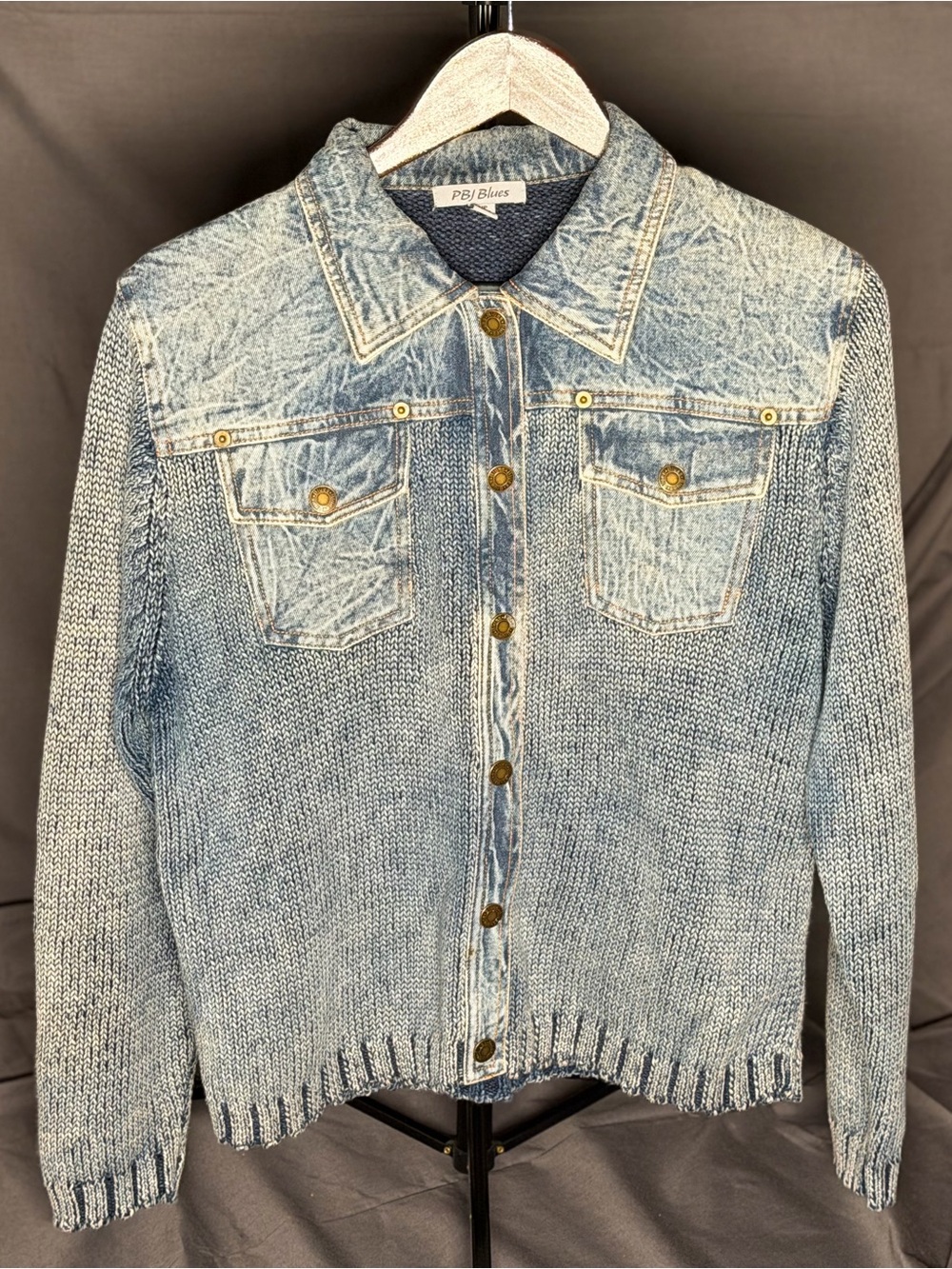 PBJ Blues Light Blue Denim-Style Knit Jacket
